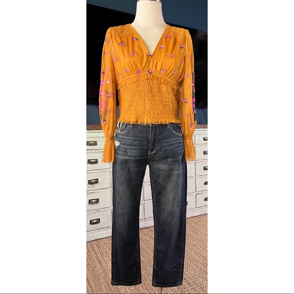 Anthropologie Smocked Tulle Blouse Top MP - Picture 5 of 16